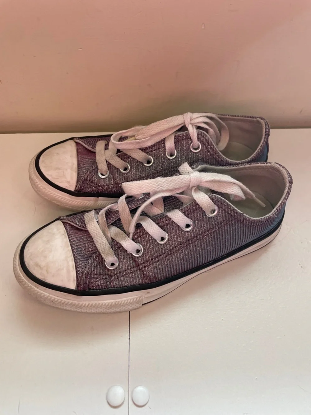 Converse Kids Casual Canvas Lace-Up Sneakers in metallic purple